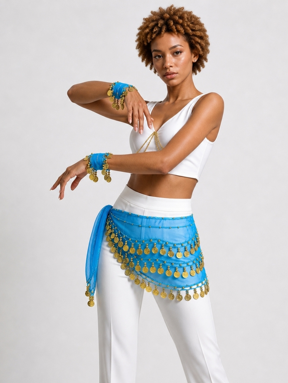 Belly Dance Hip Scarf and Belly Dance Wrist or Ankle Cuffs with Gold Coins NWOT